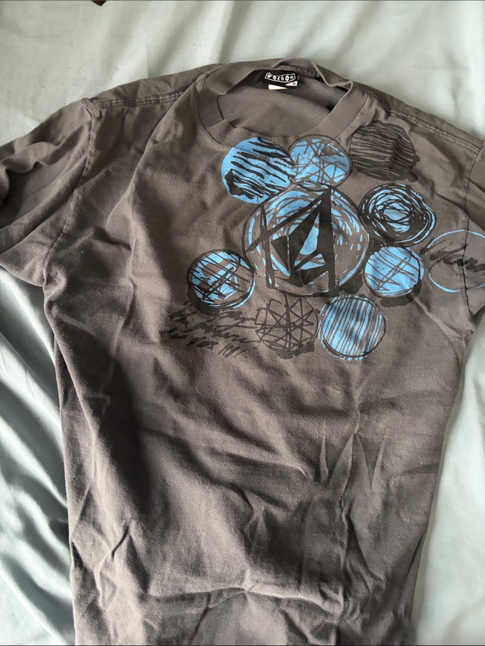Volcom Short Sleeve Graphic Tee in Gray with Blue Accents